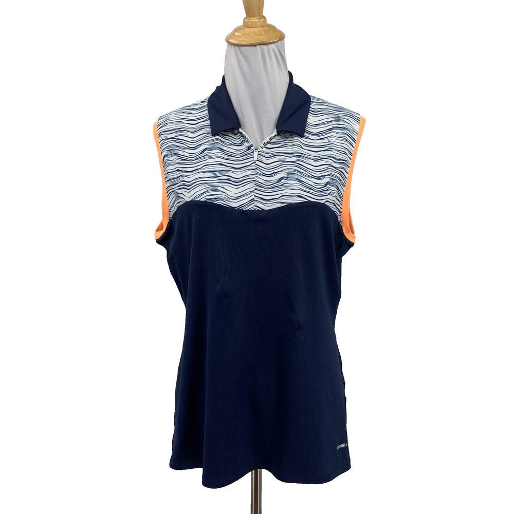 Annika Polo Top Women M Medium White Navy CB Drytec 50 Sleeveless Cutter & Buck